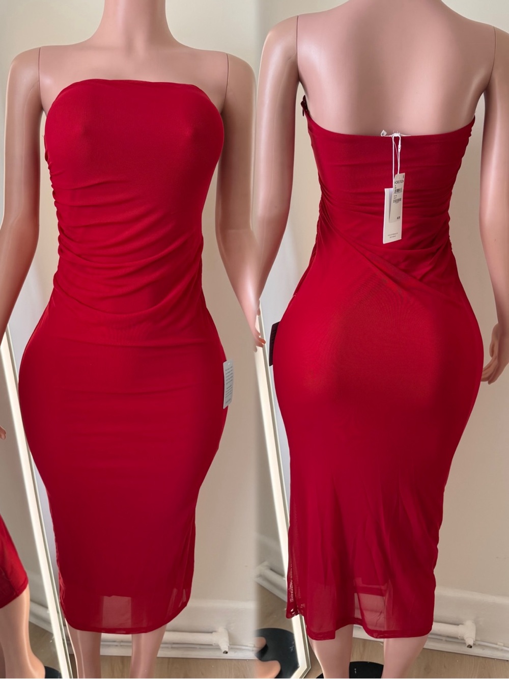 Nordstrom Red Strapless Ruched Bodycon Midi Dress